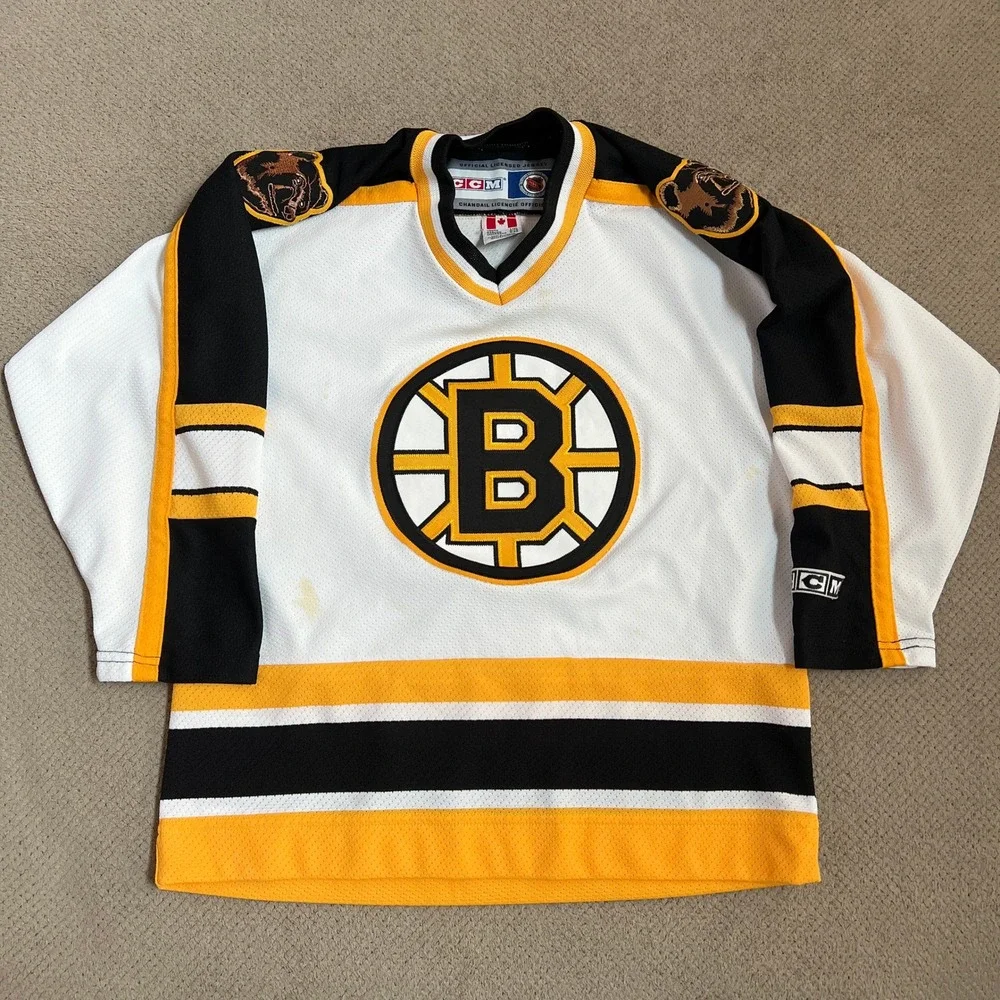 Vintage 1990s Boston Bruins CCM NHL Hockey Jersey White Youth L/XL